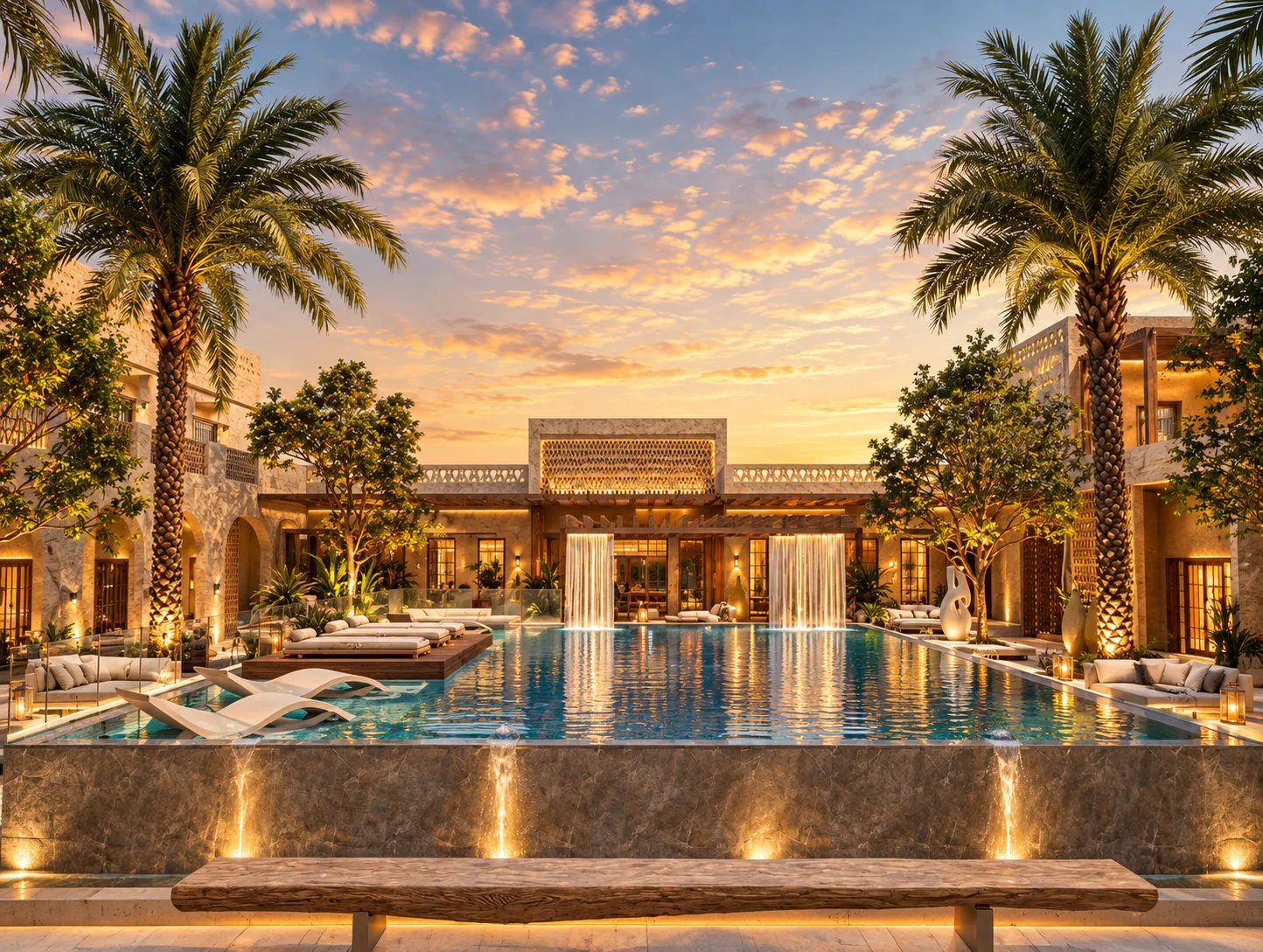 Golden sunset courtyard oasis