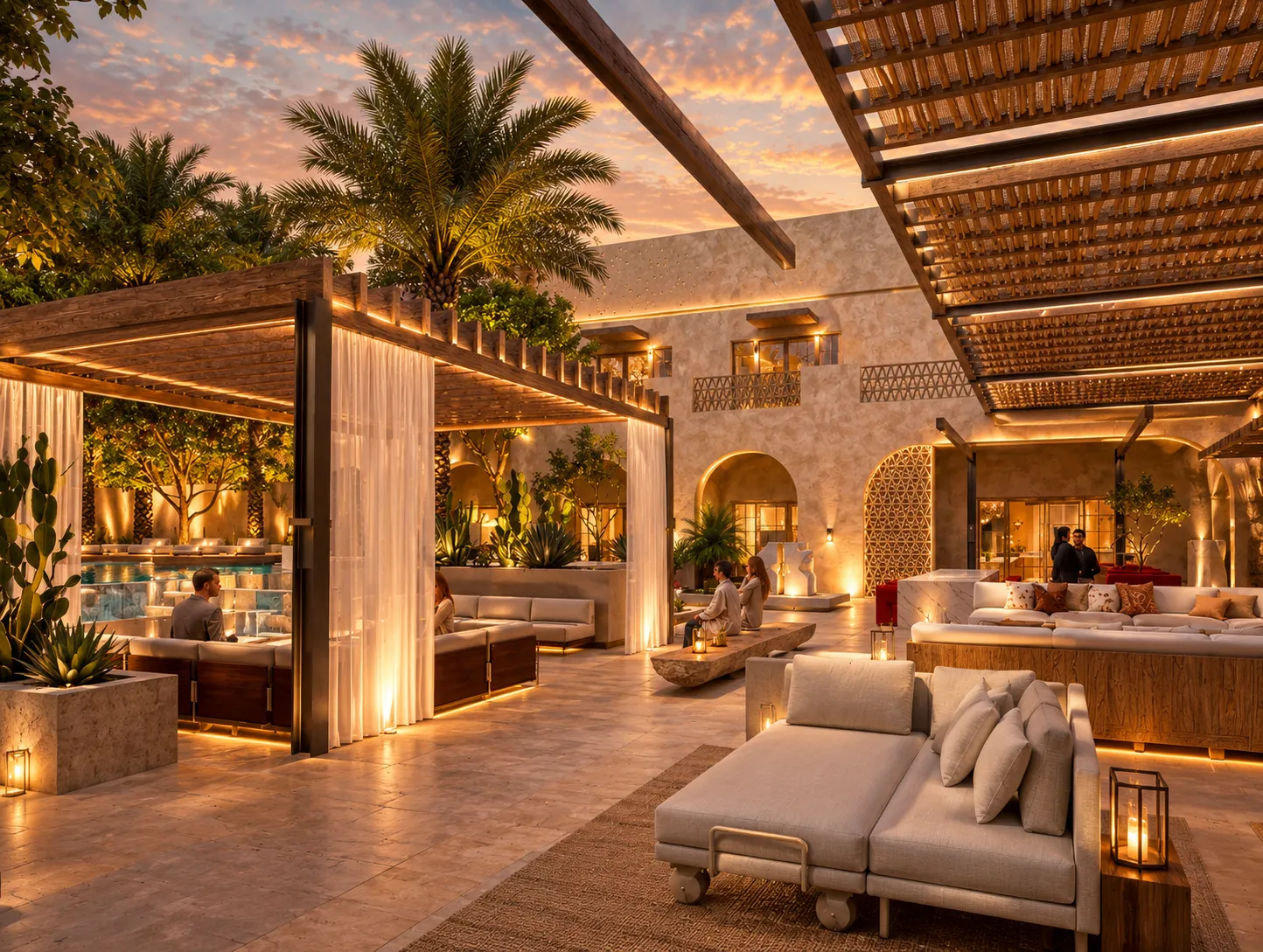 Courtyard lounge at twilight
