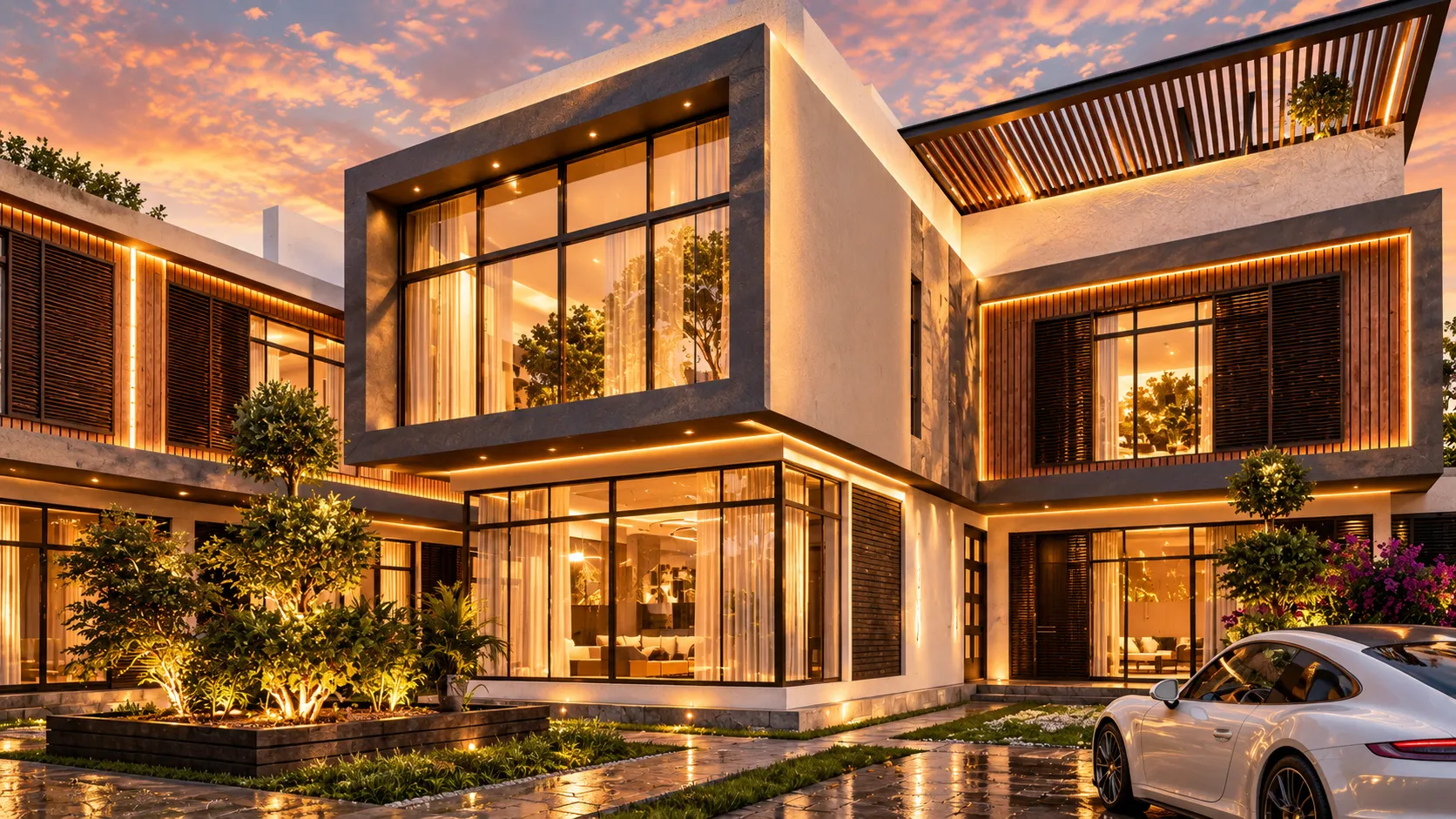 Villa retreat at golden hour